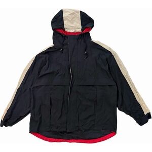 Spotlight Mens XXL Hooded Windbreaker Jacket Black Tan Lightweight Rain Coat